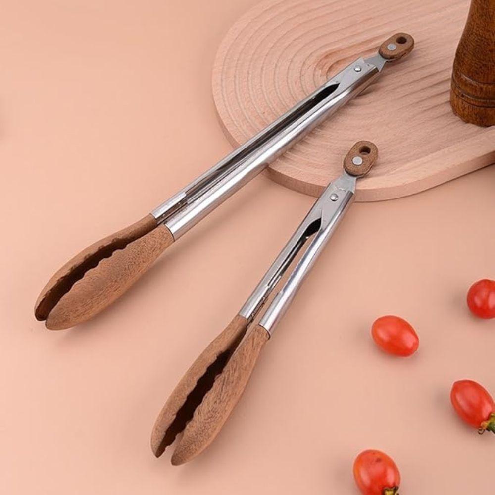 Artisan Wood & Steel Kitchen Tongs