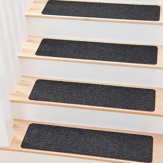 Set of 15 Non-Slip Stair Mats with Self-Adhesive Backing – Black