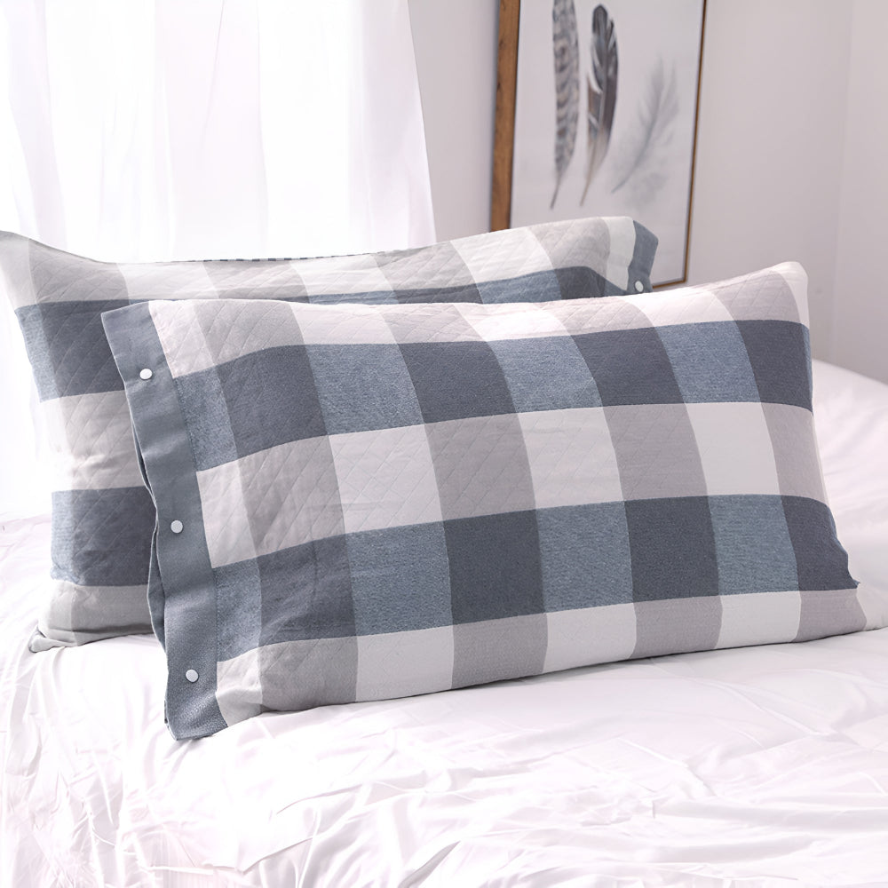 Reversible Cotton Pillowcase with Timeless Patterns – Azure Checkered Pillowcase