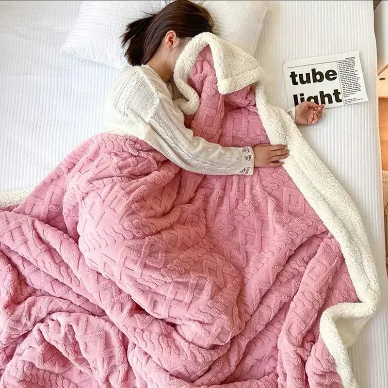 Thick Winter Lambswool Blanket – Warmth and Comfort – Pink