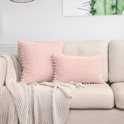 Cozy Textured Throw Pillow Cover with Fun Accents – Light Pink
