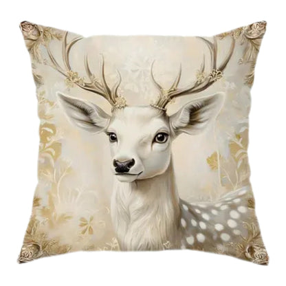 Christmas Cushion Cover with Santa and Deer – Golden Velvet Design