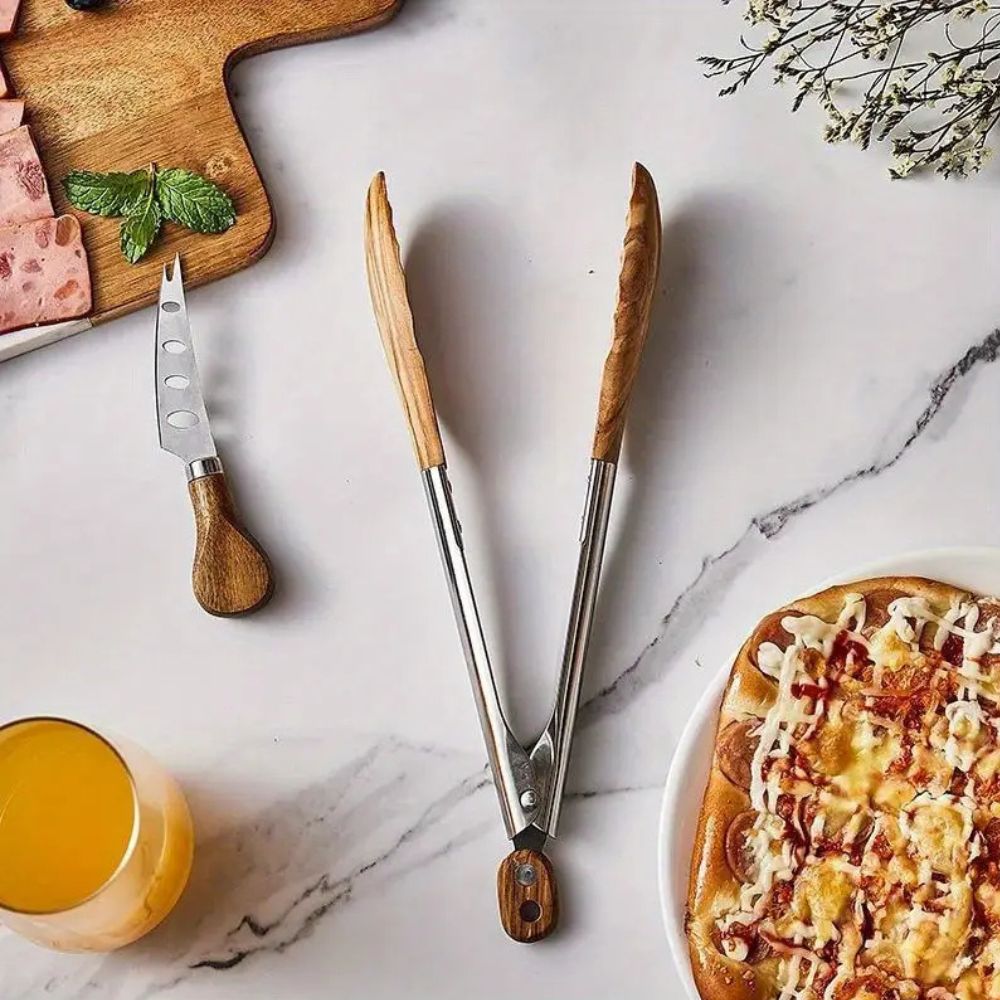 Artisan Wood & Steel Kitchen Tongs