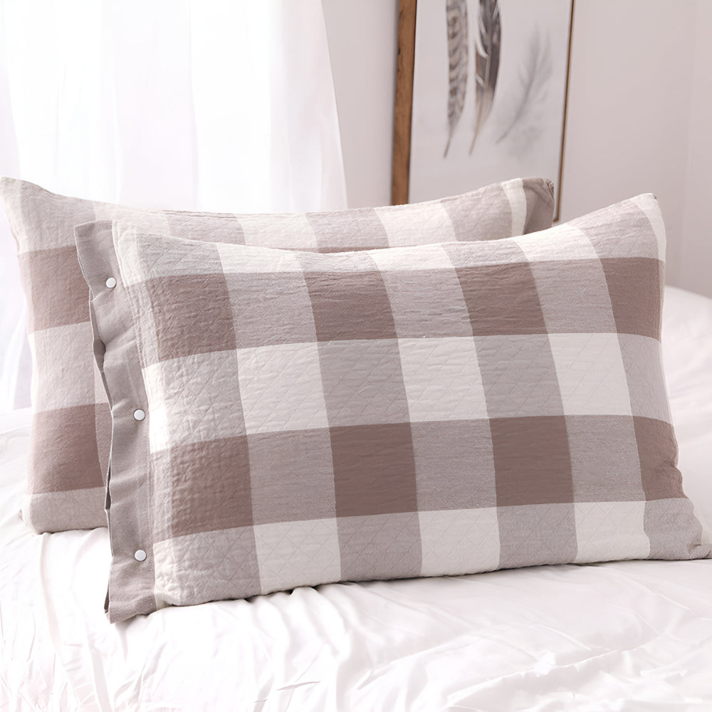 Reversible Cotton Pillowcase with Timeless Patterns – Sandy Brown Checked Pillowcase