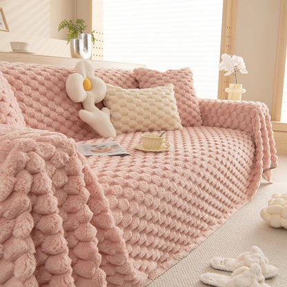 Plush Haven Sofa Protector & Accent Blanket – Pink