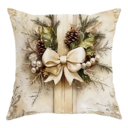 Christmas Cushion Cover with Santa and Deer – Golden Velvet Design