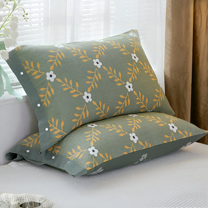 Luxurious Cotton Pillowcase with Button Closure – Green Serenity