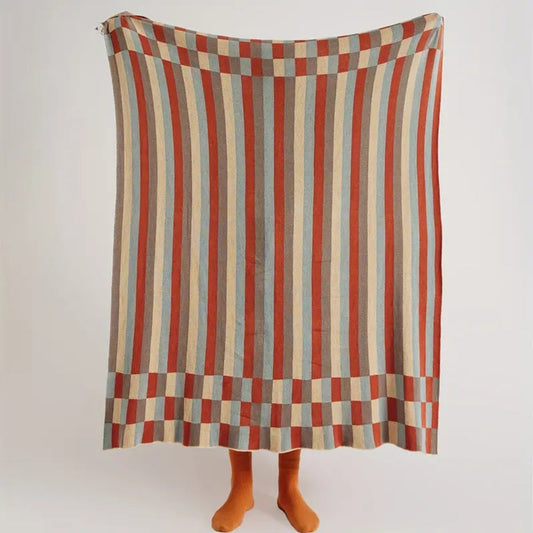 CozyCotton Striped Blanket – Lightweight Comfort for All Seasons – Rust Horizon