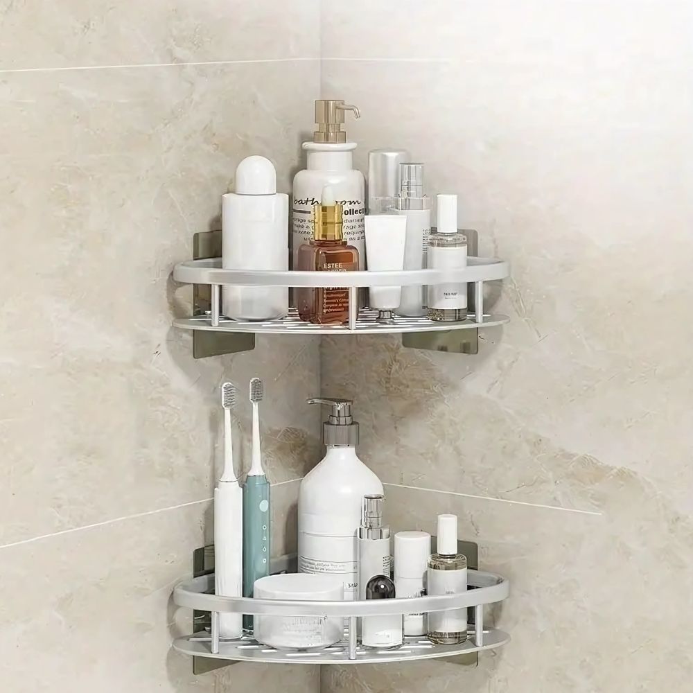 Curved Shower Storage Basket in Aluminum – Silver