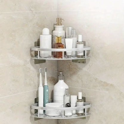 Curved Shower Storage Basket in Aluminum – Silver