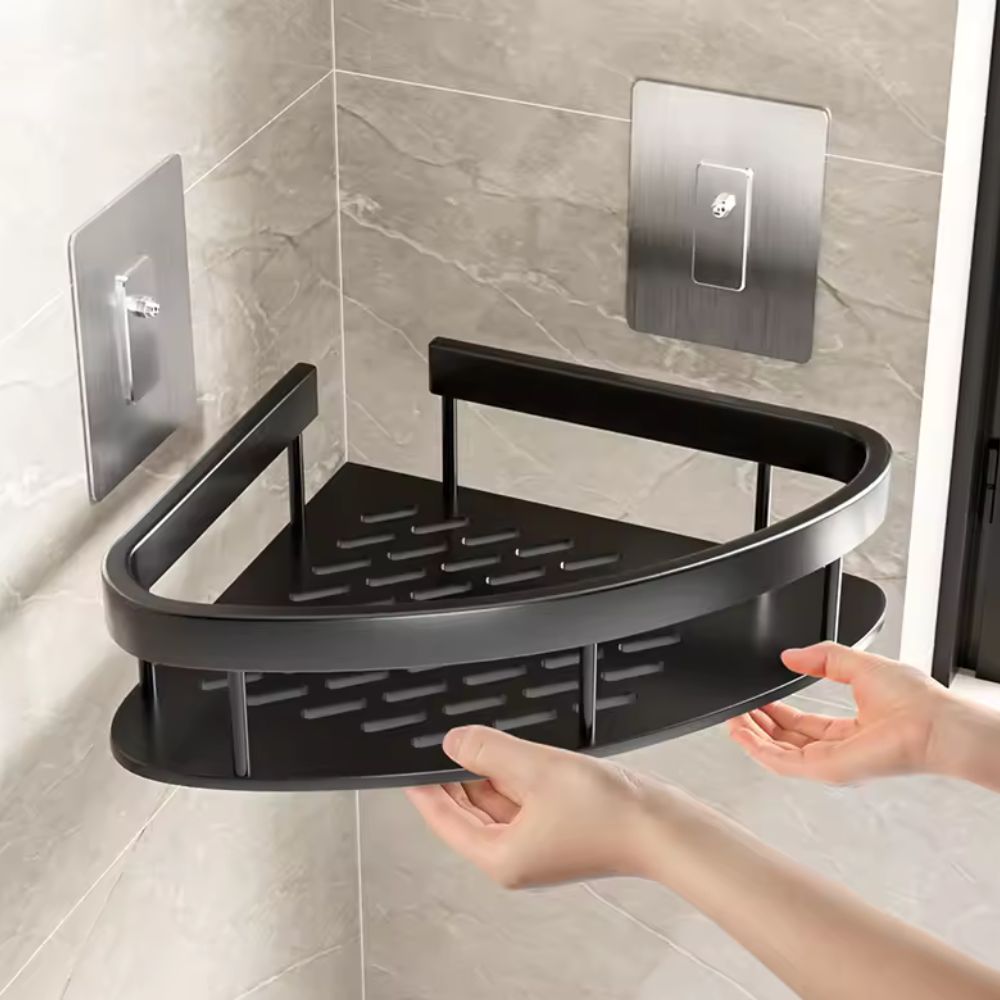 Curved Shower Storage Basket in Aluminum