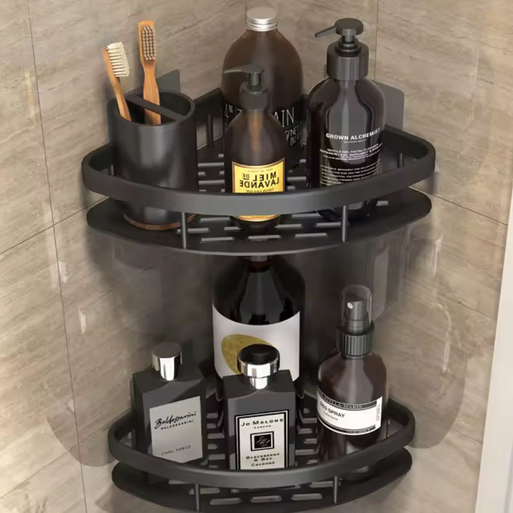 Curved Shower Storage Basket in Aluminum