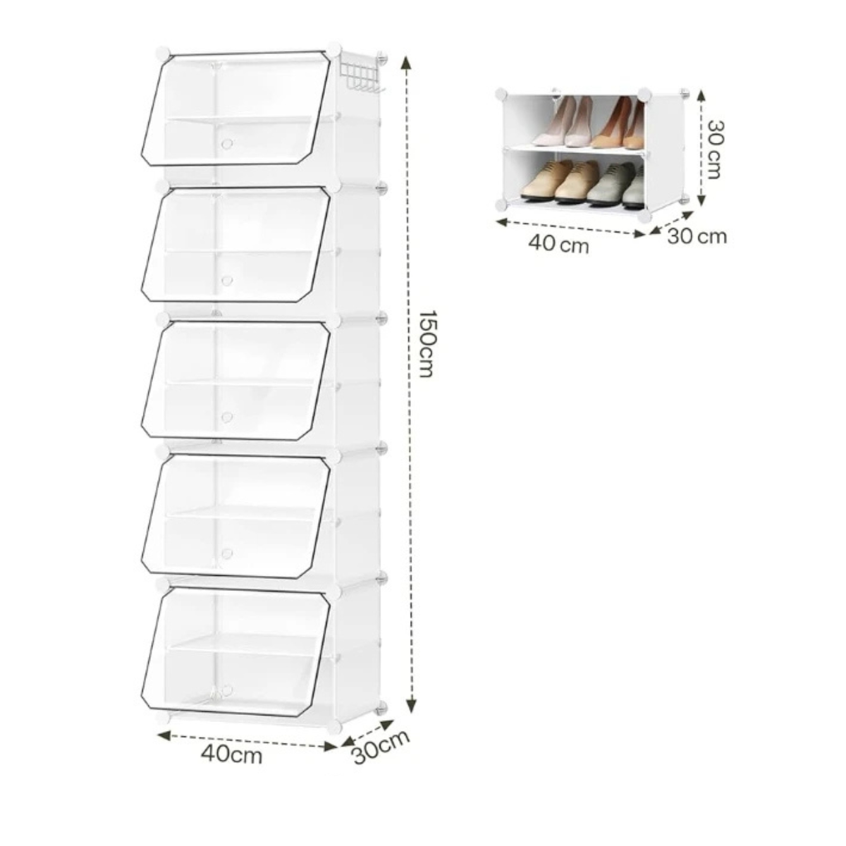 Modular Shoe Storage Cabinet - Foldable and Space-Saving Design – White