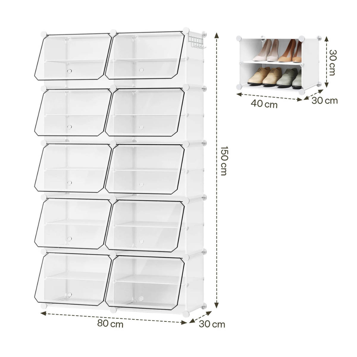 Modular Shoe Storage Cabinet - Foldable and Space-Saving Design – White