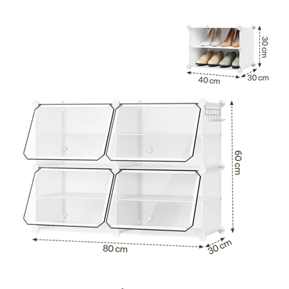 Modular Shoe Storage Cabinet - Foldable and Space-Saving Design – White