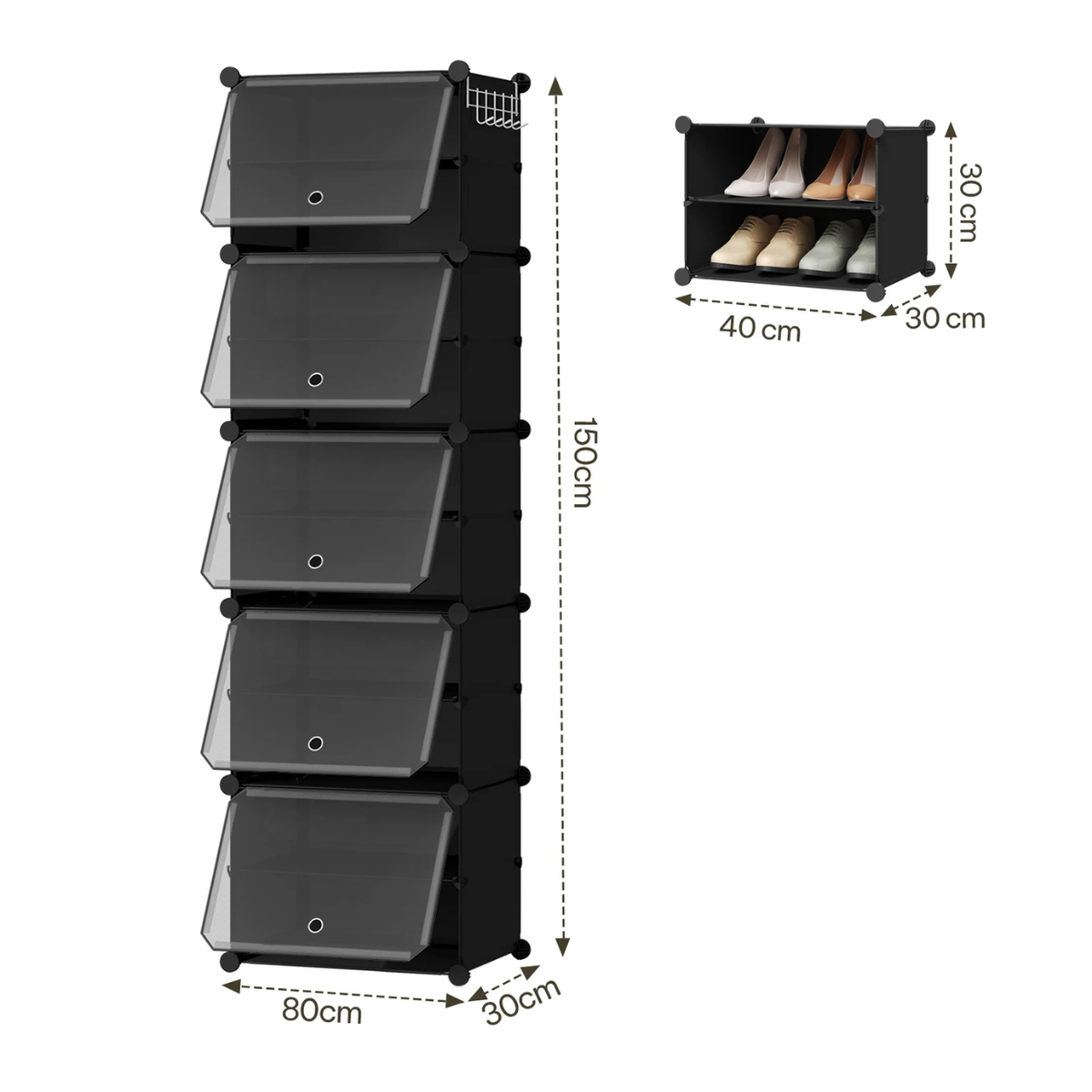 Modular Shoe Storage Cabinet - Foldable and Space-Saving Design – Black