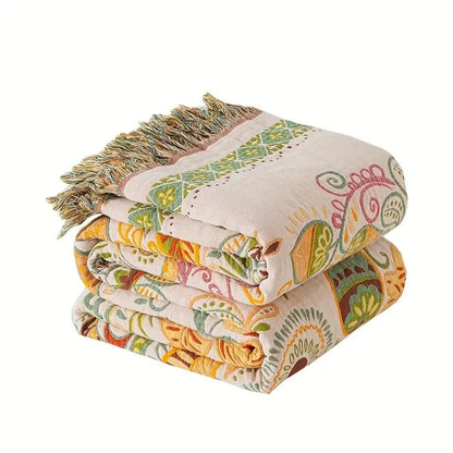 Vibrant Floral Pattern Reversible Blanket with Tassels