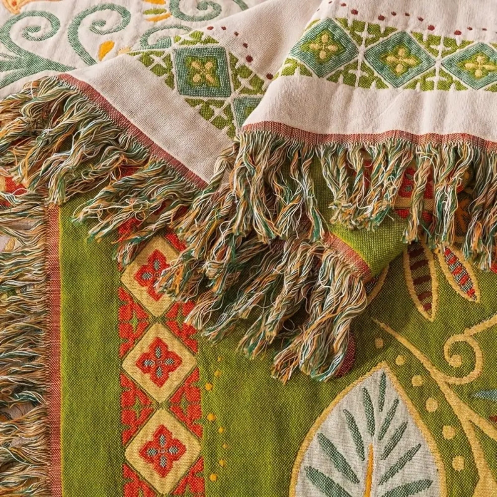 Vibrant Floral Pattern Reversible Blanket with Tassels