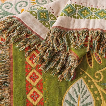 Vibrant Floral Pattern Reversible Blanket with Tassels