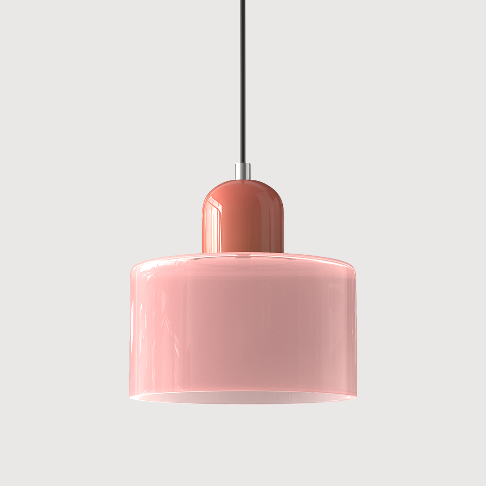 Adjustable Height Pendant Light with Colorful Glass Shade