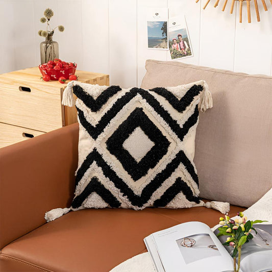 Moroccan Elegance: Textured Cotton Cushion Cover – Black