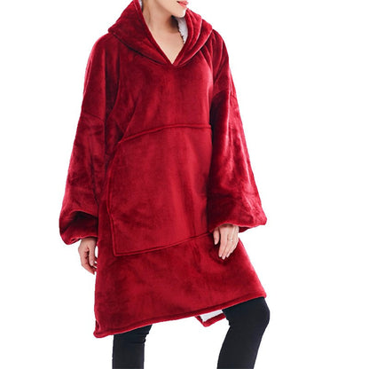 Cozy Fleece Blanket Hoodie for Winter - Oversized Design – Red