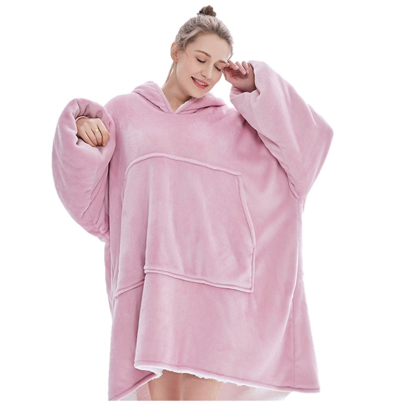 Cozy Fleece Blanket Hoodie for Winter - Oversized Design – Light Pink