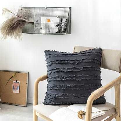 Chic Fringe Throw Pillow Cover for Stylish Interiors – Carbon Grey