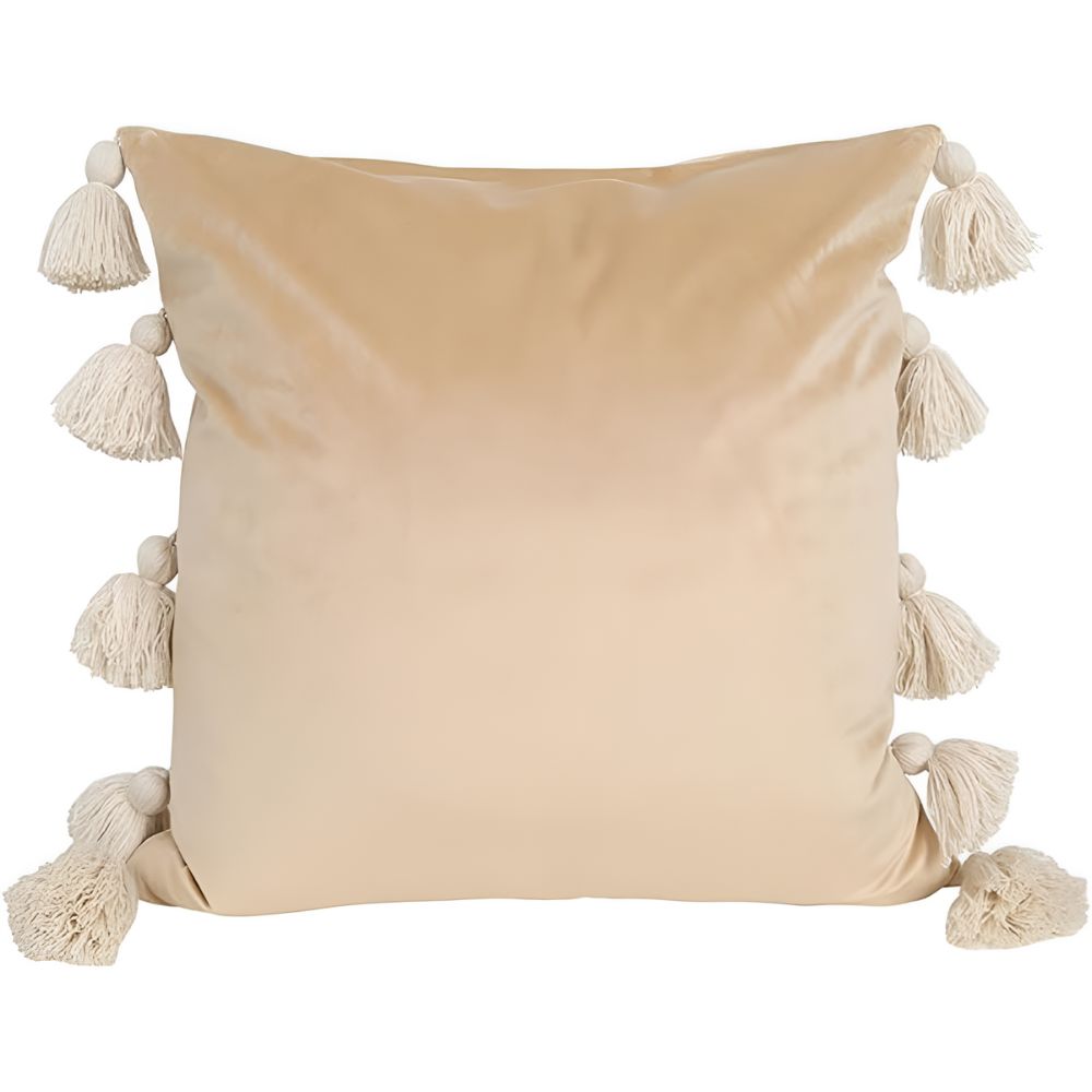 Chic Velvet Tassel Cushion Cover for Stylish Interiors – Khaki