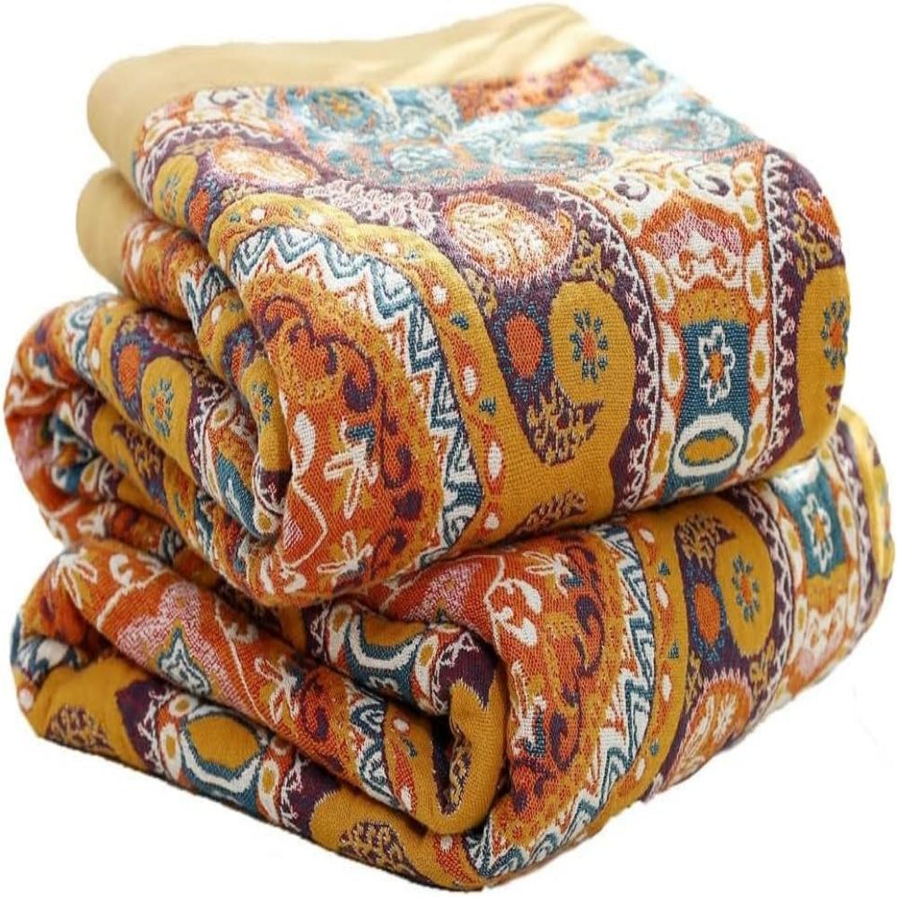 Bohemian Style Reversible Throw Blanket for Sofa and Bed Decor