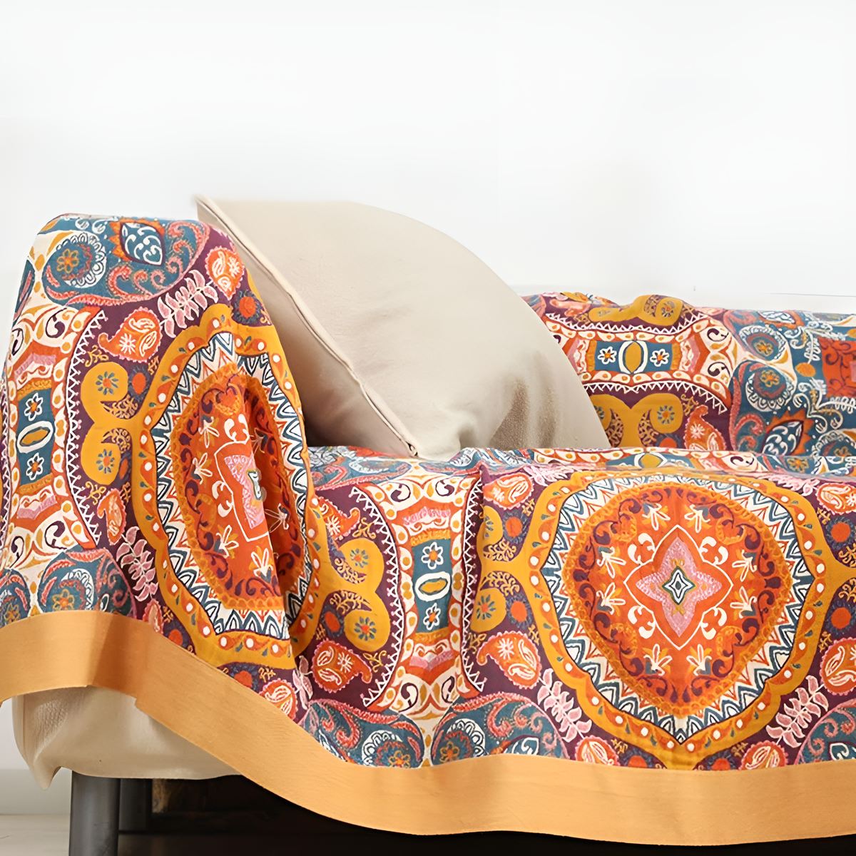 Bohemian Style Reversible Throw Blanket for Sofa and Bed Decor