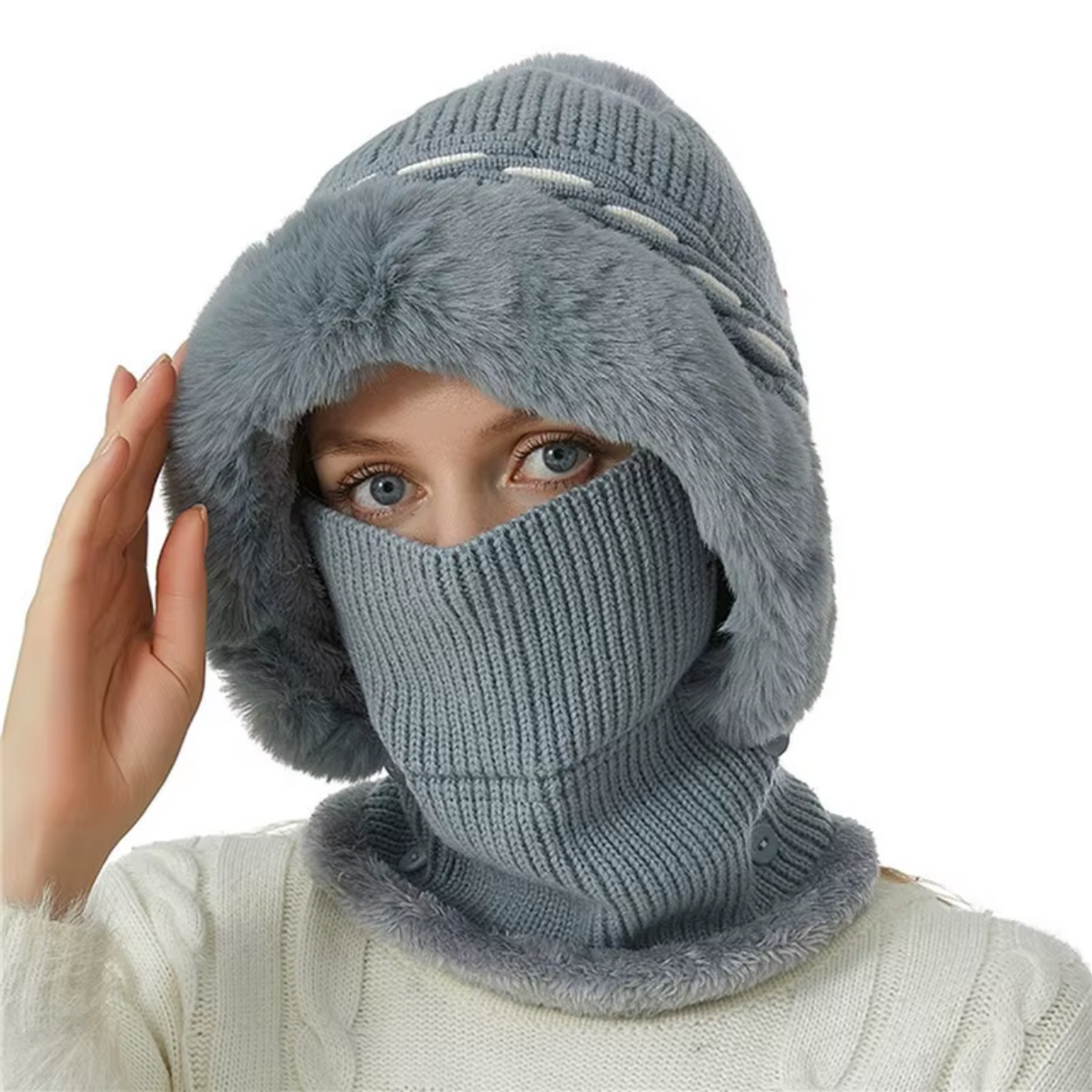 2-in-1 Fleece Scarf and Hat Set – Soft and Cozy Warmth – Gray