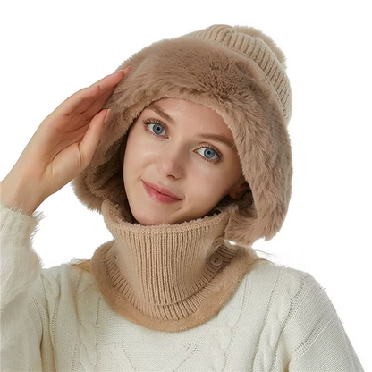 2-in-1 Fleece Scarf and Hat Set – Soft and Cozy Warmth – Khaki