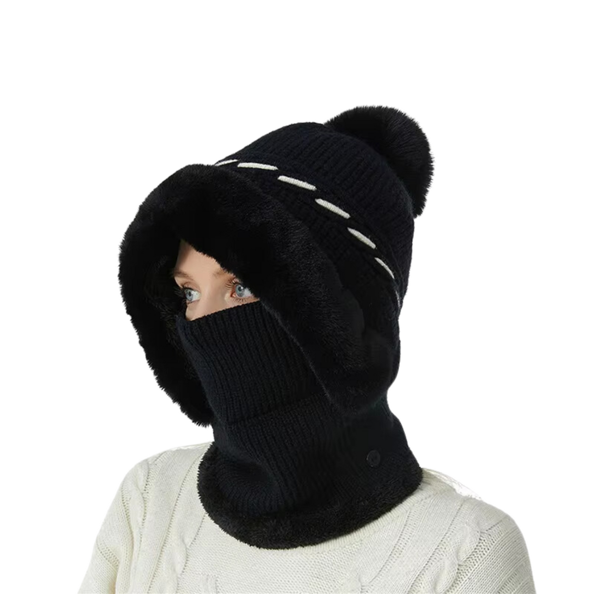 2-in-1 Fleece Scarf and Hat Set – Soft and Cozy Warmth – Black