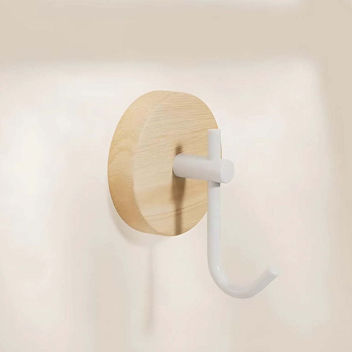Sleek Adhesive Wooden Wall Hooks for Easy Organization – Ivory Curve