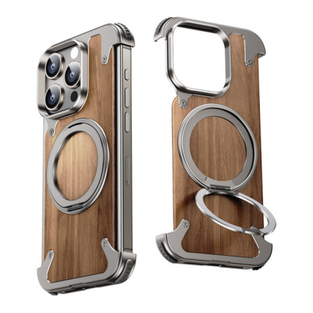 Wooden Phone Case Featuring Adjustable Stand – Titanium