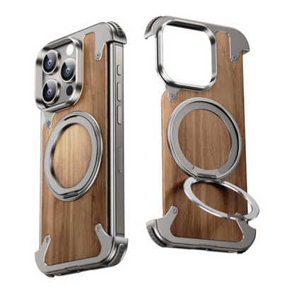 Wooden Phone Case Featuring Adjustable Stand – Titanium