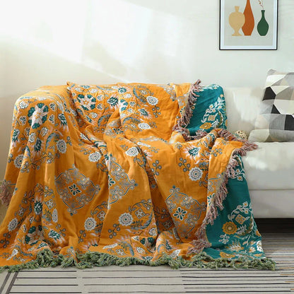 Cozy Luxury Cotton Rug in Boho Jacquard Design – Versatile Comfort – Yellow