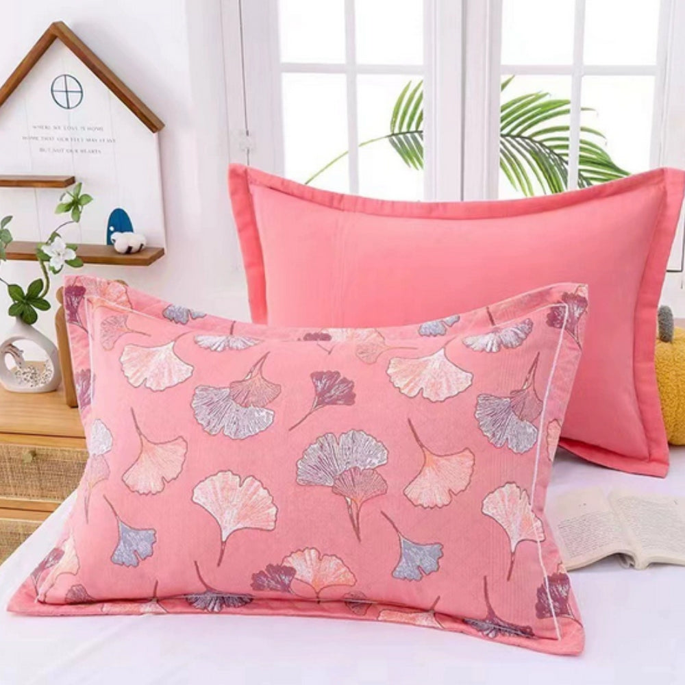 Charming Floral Design Cotton Pillowcases – Coral Ginkgo