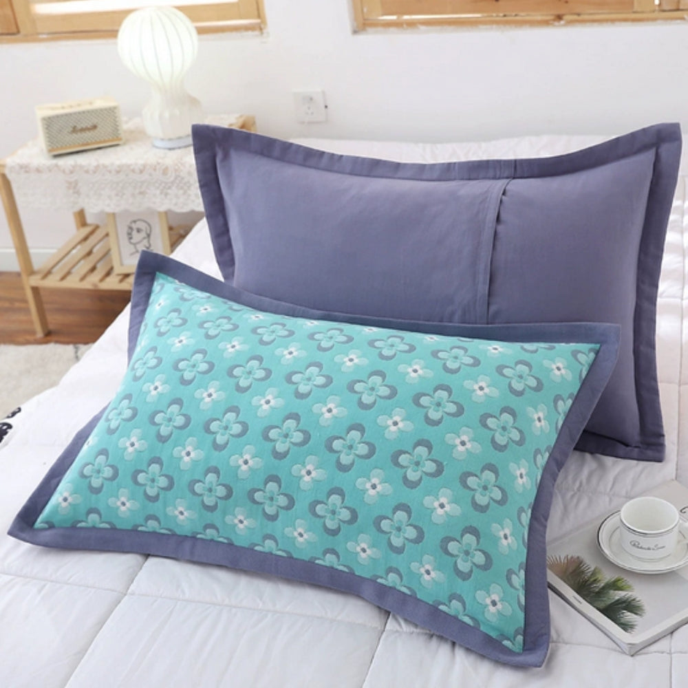 Charming Floral Design Cotton Pillowcases – Aqua Petal