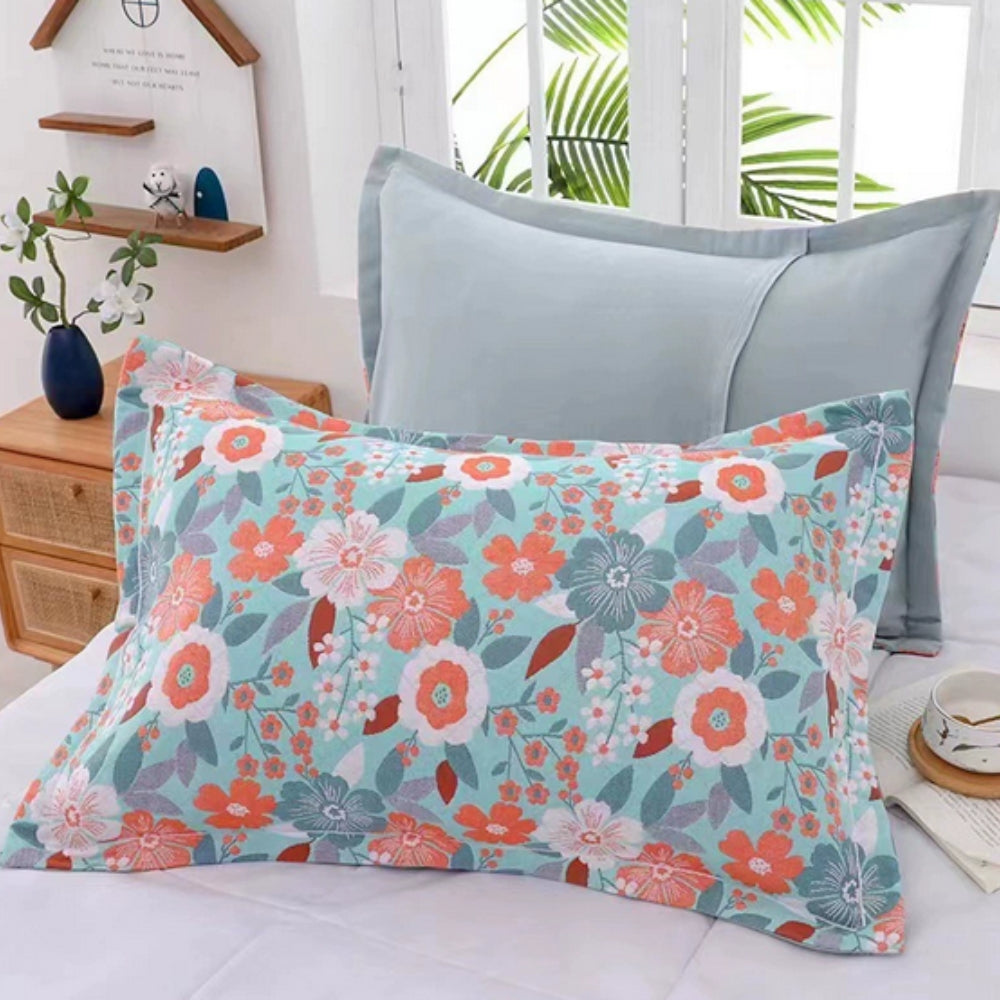 Charming Floral Design Cotton Pillowcases – Mint Coral