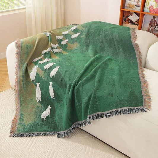 Charming Sheep Patterned Cozy Woven Blanket