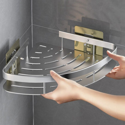 Aluminum Wall Shelf for Corners – No Drill Space-Saving Bathroom Organizer – Silver