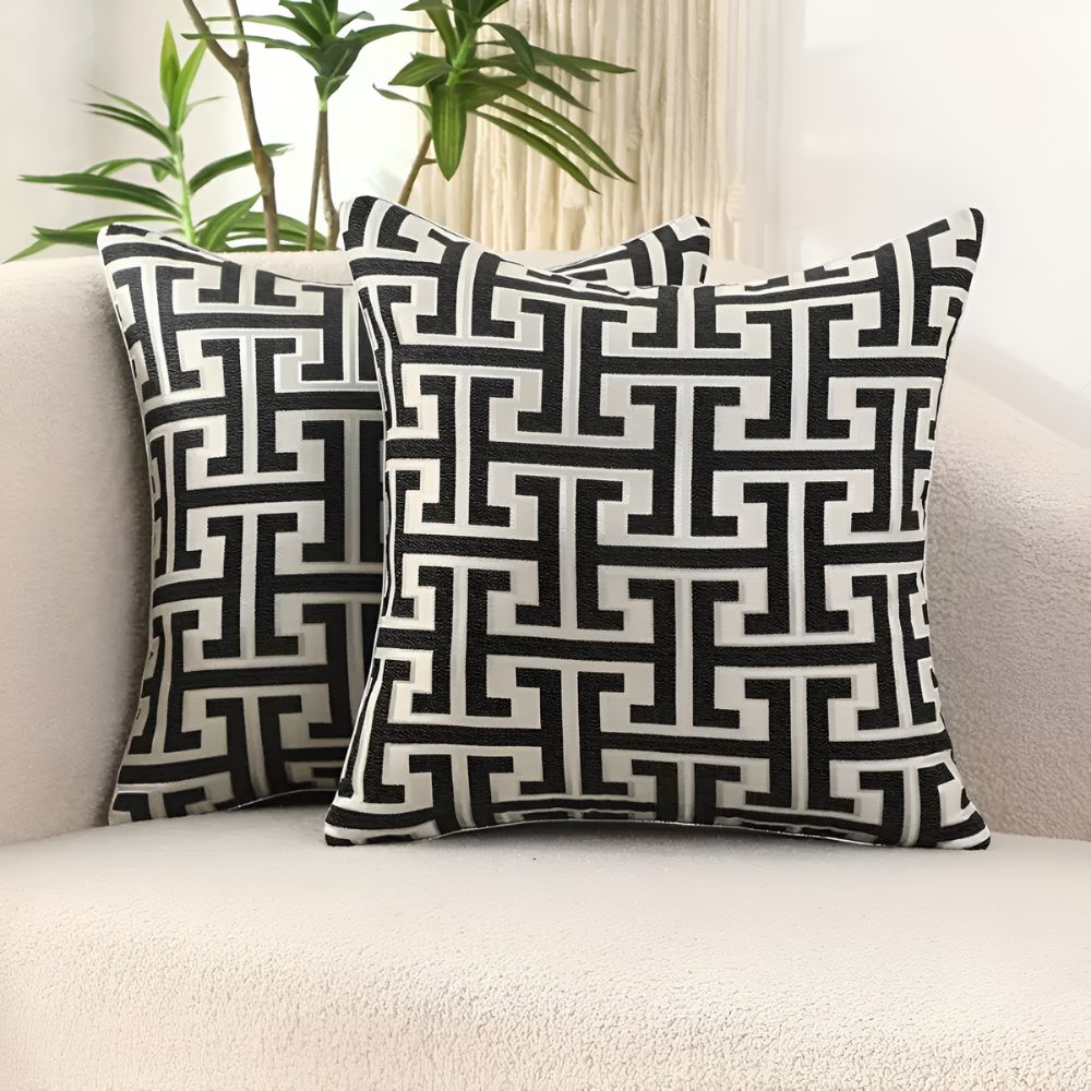 Chic Modern Geometric Throw Pillow Cover – Black