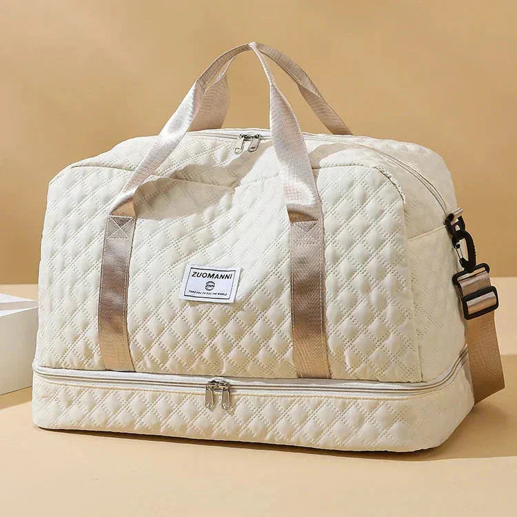 TravelMate Duffel Bag with Separate Shoe Compartment – Beige