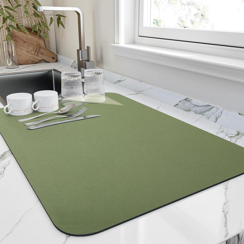Space-Saving Fast-Drying Dish Drying Mat – Absorbent Design – Green