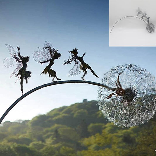 Outdoor Garden Sculpture of Fairies and Dandelions Dancing Together – SV Three-Person