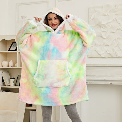 Soft Fleece and Wool Hooded Blanket for Home Comfort and Warmth – Washed Rainbow