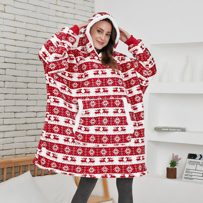 Soft Fleece and Wool Hooded Blanket for Home Comfort and Warmth – Red Deer