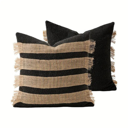 Artisan Woven Striped Throw Pillow Cover – Ebony Harmony